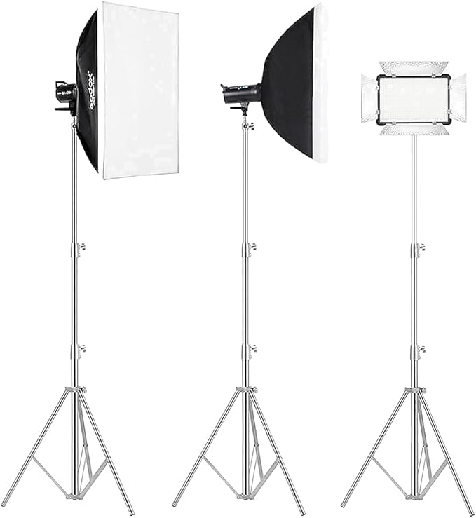 Stainless Steel Light Stand Photography, Spring Cushioned Heavy Duty Tripod Stand, 9.5ft/2.8m, 2 Packs Professional Photography Studio Stands