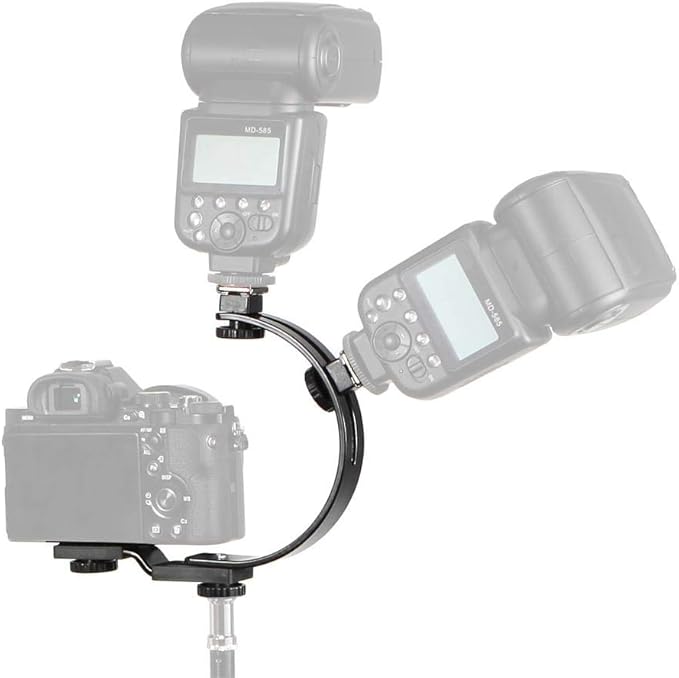 C-Shape Dual Hot Shoes Flash Lamp Mount Holder Bracket for DV Cameras Camcorders DSLR Cameras