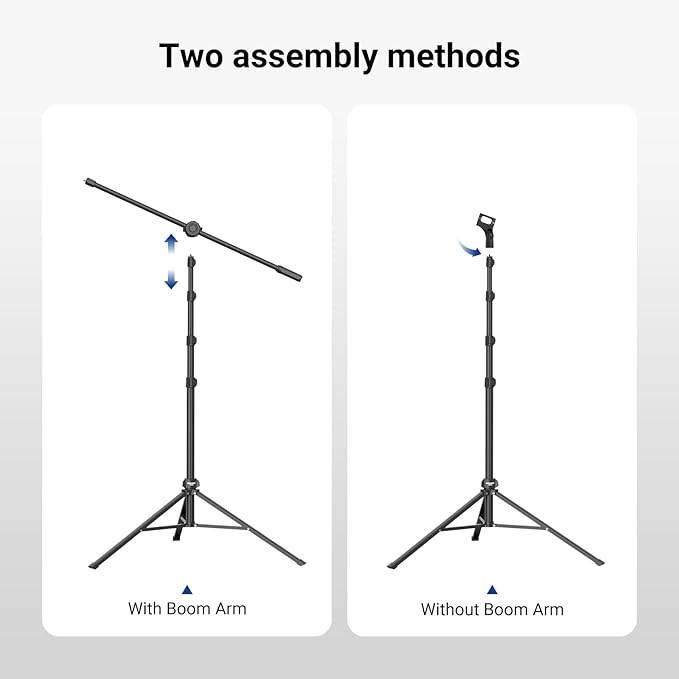 NEEWER Mic Stand Floor, Microphone Tripod with Boom Arm, Heavy Duty Adjustable Stand & Arm with 2 Mic Holder Clamps, 3 Cable Clips, Bag, 3/8" to 5/8" Adapter for Singing Podcast Recording, MS046