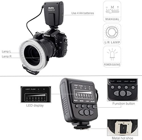 Meike LED Macro Ring Flash Light FC-100 Compatible with Canon N Pentax Olympus DSLR Camera Camcorder with Adapter Rings