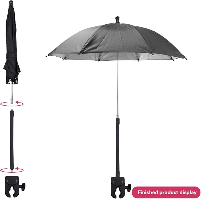 SnowTing Umbrella Chair Clamp for Cameras, Flexible Adjustable Gooseneck Camera Rain Cover, Tripod Sun Shade Umbrella for Outdoor Photographing, Filming, Live Streaming, 20 Inch Diameter, Black