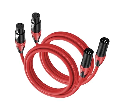 XLR Cable 6.6ft 2 Packs - Premium Balanced Microphone Cable with 3-Pin XLR Male to Female Mic Speaker Cable, Red, Pure Copper and Plated Conductors