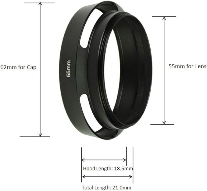 SIOTI 55mm Lens Hood, Oxidation Matte Anti Reflective Treatment, Aluminum Alloy, with 1 * 62mm Lens Cap, Compatible with Sony/Canon/Nikon/Fuji etc >40mm Camera Lens
