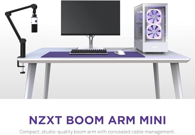 NZXT Boom Arm Mini - AP-BOOMS-B1 - Small Microphone Boom Arm for Streaming, Content Creation, Podcasting & Recording – Smooth & Silent – Covered Cable Channel – Universal Compatibility