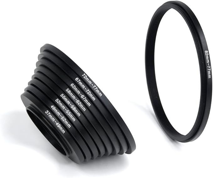 Foto&Tech 18 Pieces Lens Ring Camera Filter Adapter Set, Step-Up and Step Down Kit for Filters, Lens Hoods, Lens Converters, Metal Adapter for Filter Compatible with DSLR Cameras