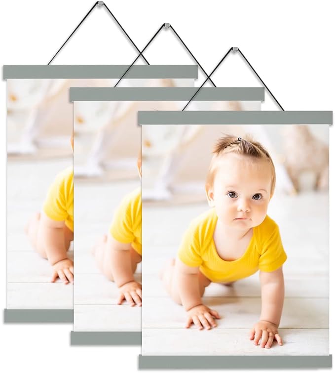 YK artwood 3 Pack Magnetic Poster Hanger Frame, 16x20 16x24 Poster Frames Wood Wooden Magnet Hanging Kit for Walls Print Poster Canvas Artwork Diamond Painting(16 Inch ，Gray)