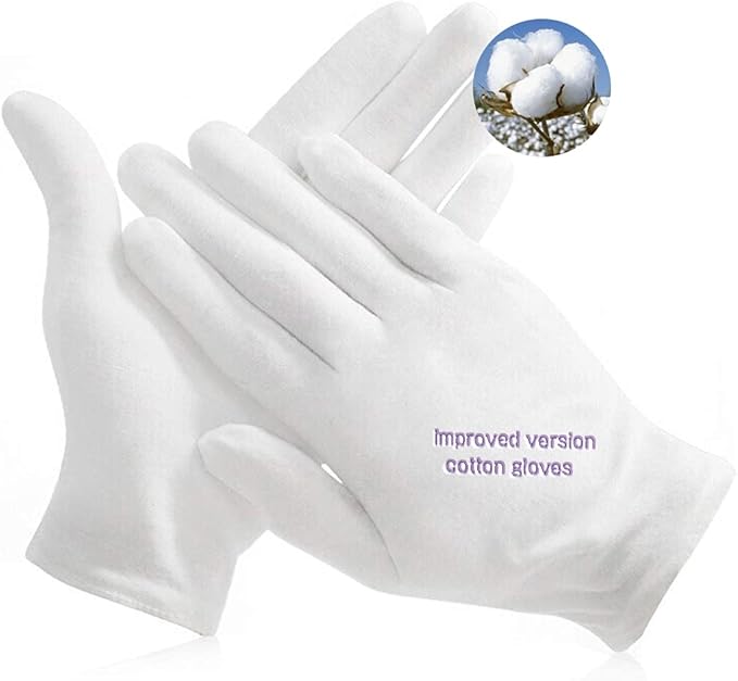 YITIAOYU 24pcs Soft Cotton Gloves for Dry Hands, Overnight Eczema Moisturizing Lotion Treatment Reusable Work Gloves for Coin Jewelry Silver Archival Costume Inspection (Medium, White)
