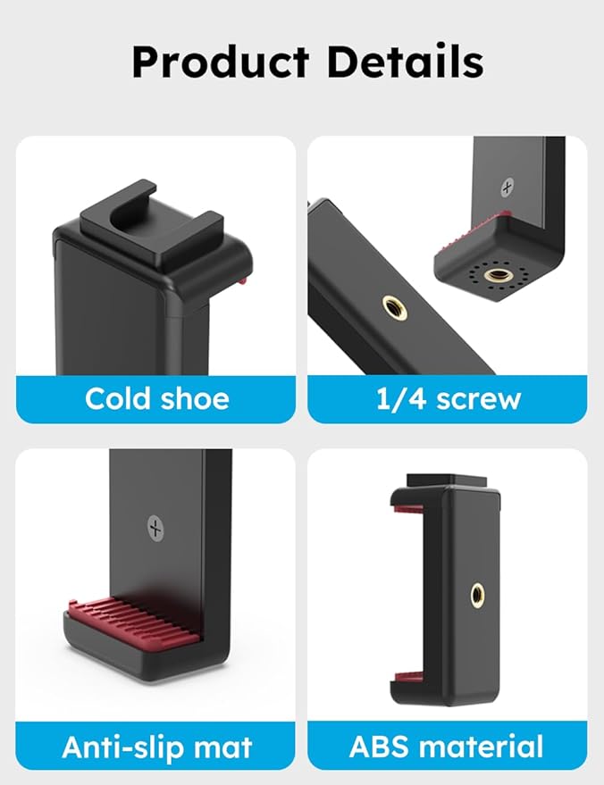 VRIG Phone Tripod Mount with Cold Shoe Adapter,Phone Holder Clip Connector Head Used for Monopod Selfie Stick Travel Mini Flexible Tripod and More