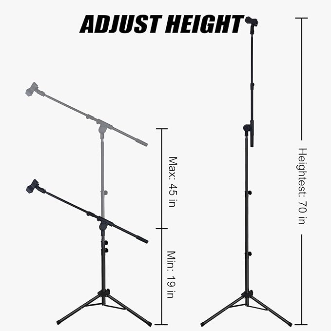 GLEAM Microphone Stand for Light Microphone less than 1 LB - Tripod Boom Arm Mic Stand with Carrying Bag, 2 Mic Clips and Screw Adapter Portable for Singing Performance Wedding Stage and Mic Mount