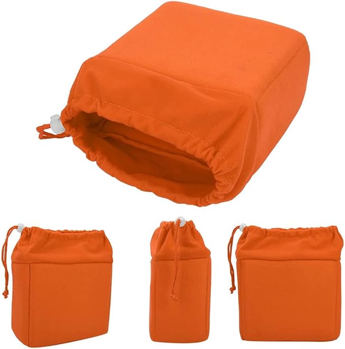 Camera Insert Bag, Camera Padded Bag Shockproof Foldable Protective Bag Inner Camera Organizer with Drawstring for Dslr Camera Lens (Orange)