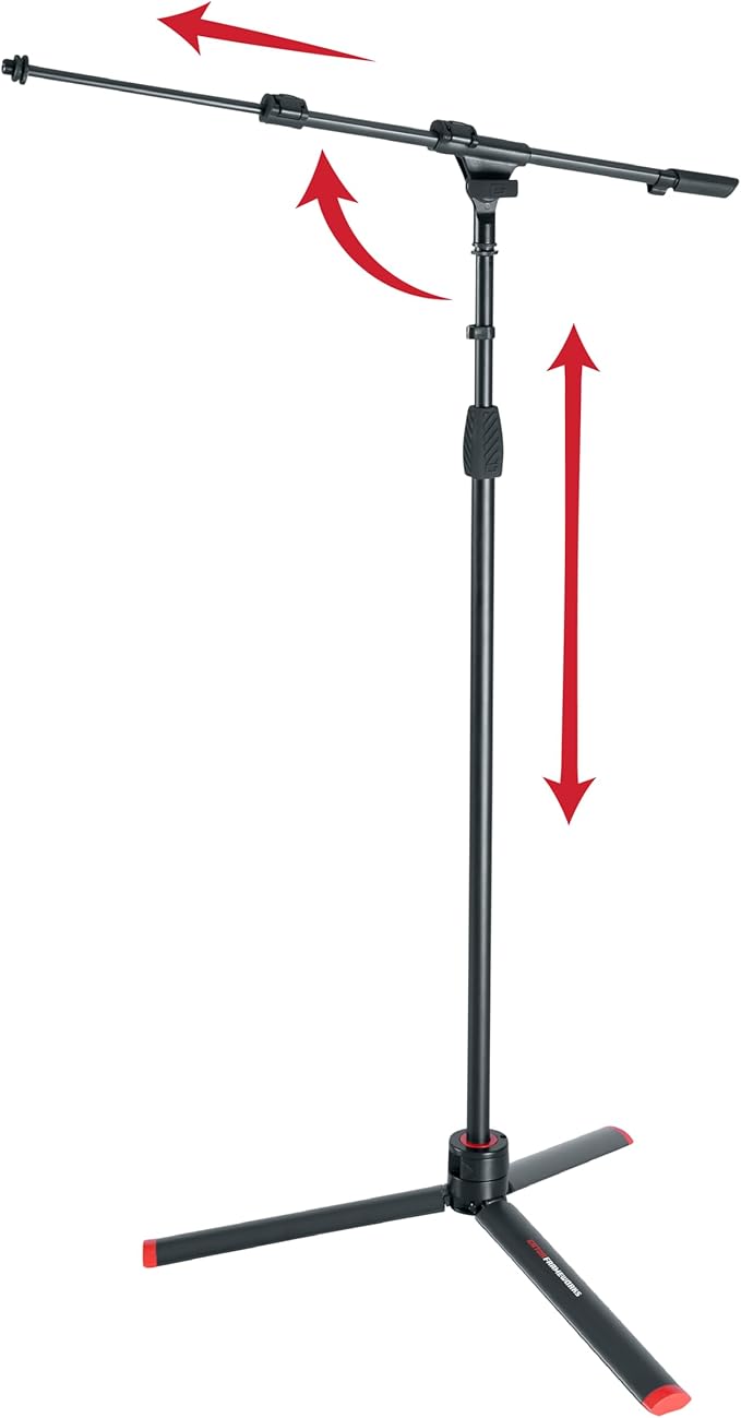 Gator Frameworks ID Series Tripod Mic Stand with 26" Dual Section Adjustable Boom Arm, Fully Collapsable into Compact Cylinder Shape (GFW-ID-MIC)