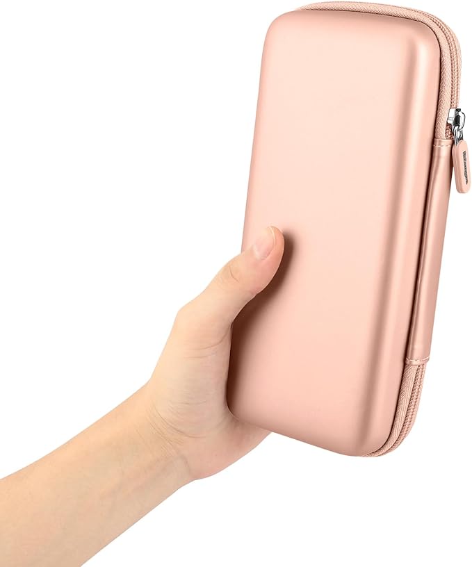 iMangoo Travel Essentials Electronics Organizer Charger Case Portable Dual Zipper Shockproof Pouch Tech Purse Cord Cable Pouches Power Bank Storage Accessories Bag for Women Men,8.5x4.5x2 Rose Gold
