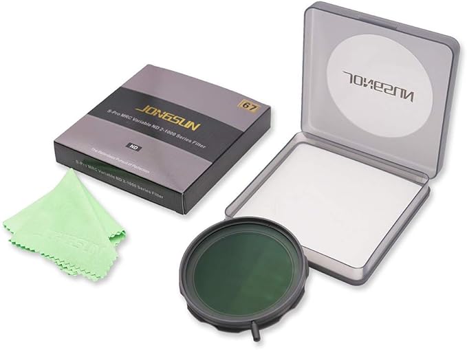 JONGSUN 67mm Variable ND Filter, S-Pro MRC 16 Layers Nano Coatings, More Than 10 Stop ND2-ND1000 Stepless Adjustment Graduated, Lens Cloth Kit,Camera Neutral Density Filter