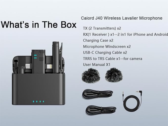 2 in 1 Professional Wireless Lavalier Microphone for Android, iPhone iPad with Charging Case Noise Cancellation Plug-Play Clip on Lapel Mic for YouTube, Recording, Facebook Live Streaming (Black)