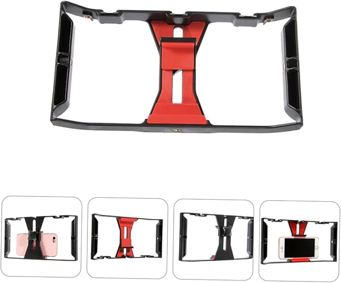 DOITOOL Smartphone Filmmaking Rig Case with Tripod Mount for Recording Black Red Phone Frame Holder for Mobile Film Live Streaming Vlogging and Podcast Use