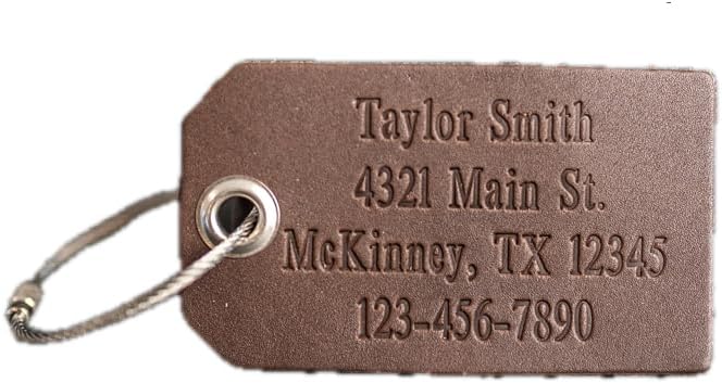 Ox & Pine Handmade Personalized Leather Luggage Tags - 100% Full-Grain Leather | 3.5" x 2" (Dark Brown)