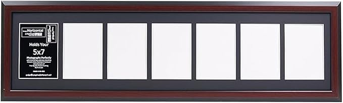 Creative Letter Art 7 Opening Mahogany Picture Frame with Glass to hold 5 by 7 inch Photographs including 10x40-inch Black Mat Collage