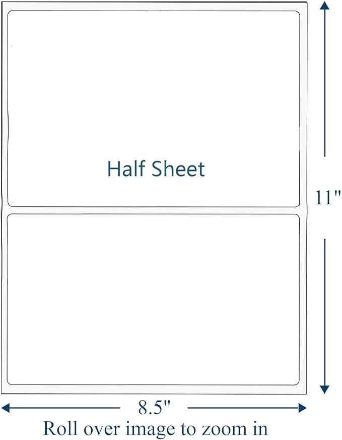 (100 Sheets, 200 Labels) Sticker Paper, 11" x 8.5" Half Sheet Shipping Address Labels, 2 Per Page Self Adhesive Mailing Label for Laser and Inkjet Printers
