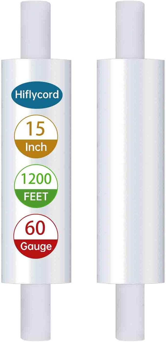 2 Rolls Stretch Film Wrap with Handles 15"x 1200ft, Heavy Duty Clear Plastic Wrap, Shrink Wrap for Pallet Wrap, Moving Furniture, Suitcases, Donations & Storage, Stretch Wrap for Shipping & Travel