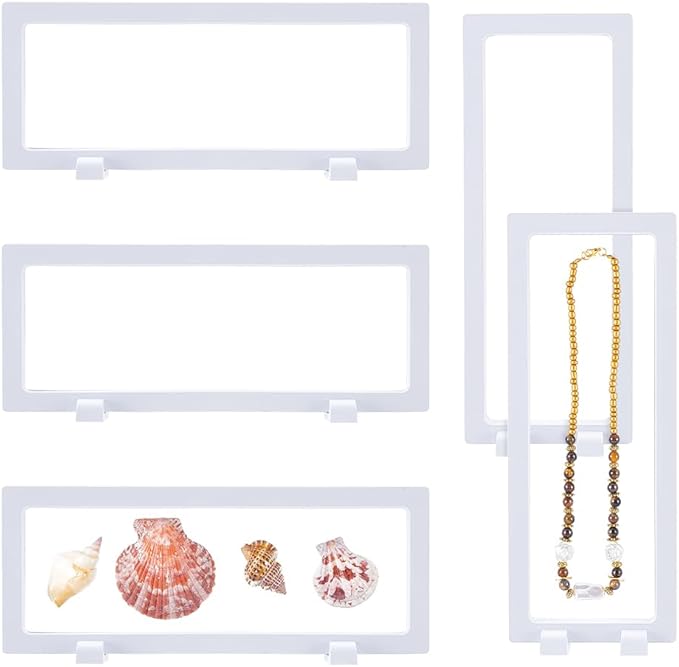 AHANDMAKER 5Pcs 3D Floating Display Case, 9.06"x3.54"x0.81" White Coin Display Case Transparent Film Storage Box, Case Frame Holder Stands for Shell Jewelry Challenge Coin, Pin, Commemorative Medal