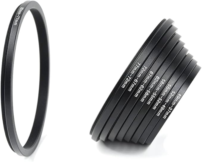Foto&Tech 18 Pieces Lens Ring Camera Filter Adapter Set, Step-Up and Step Down Kit for Filters, Lens Hoods, Lens Converters, Metal Adapter for Filter Compatible with DSLR Cameras