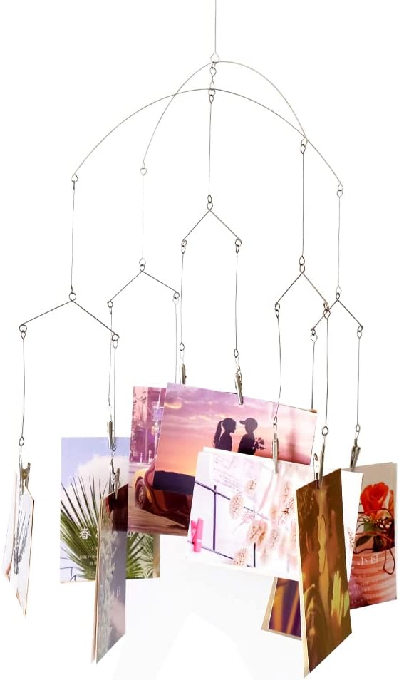 Wind Chime Style Photo Clip Display, Metal Vertical Photo Hanging Display Clips Fan for Hanging Pictures Notes Memo Artworks Collage Dorm Kids Bedroom Decor (Silver, 10 Clips)