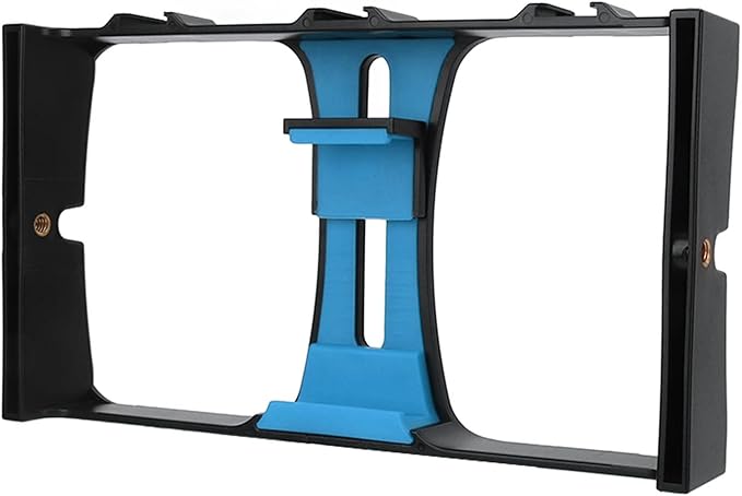 Phone Video Camera Cage, ABS Handheld Smartphone Video Stabilizer Rig, Adjustable Clamp 4.3-10.8cm - Lightweight Durable Design, Multi - Cold Shoe Mounts, Ideal for Livestreami (Blue)