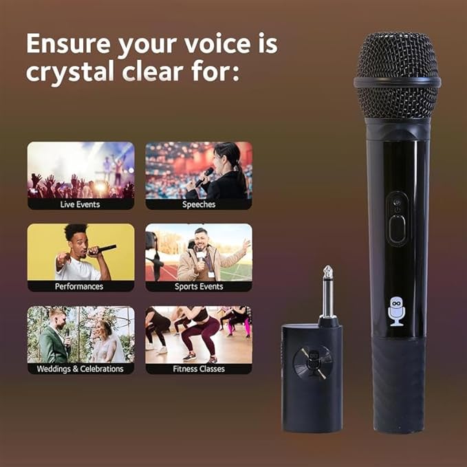 Singing Machine Portable Wireless Microphone (Black) - Premium Unidirectional UHF Wireless Mic for Singing, Speeches & Events - Cordless Mic Compatible with Karaoke Machines, PA Systems & More