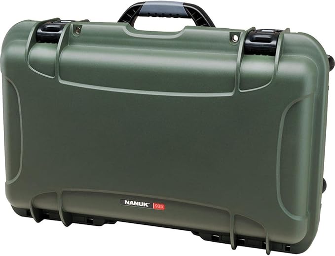 NANUK 935 Hard Case with Padded Divider – Waterproof Equipment Case with Wheels, 22” x 14” x 9” – Dustproof and Impact Resistant, Airline Carry-On Approved – Olive