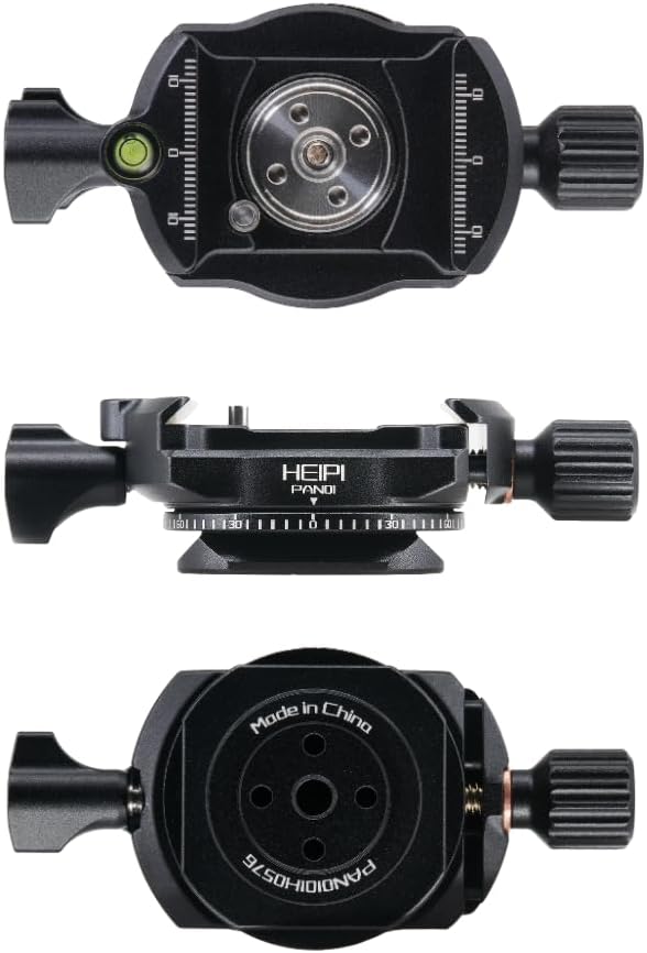 HEIPI Panoramic Panning Base, 360-Degree Tripod Base ARCA-Type Aluminum Alloy Camera Base Plate with Bubble Level for Tripod Monopod DSLR Cameras, Load Capacity 22 LBS