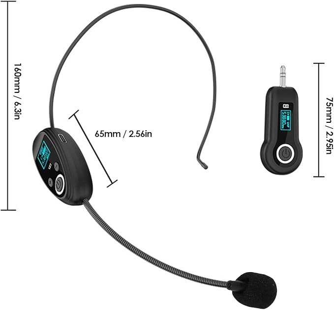 2.4G UHF Wireless Microphone System, Microphone Headset with 3.5mm 6.35mm Plug, Clear Sound Quality, Plug and Play, Wireless Mic for Speakers Fitness Instructor Tour Guides (1 for 2)
