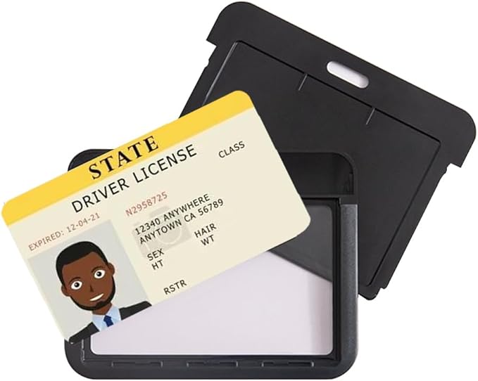Larpur 2 Pack Horizontal ID Badge Holders Hard Plastic Card Cases with Clear ID Window for School, Office, Factory, Black