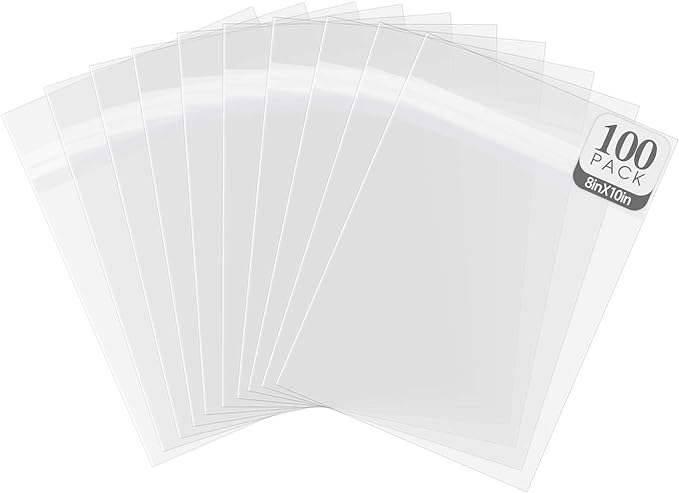 Golden State Art, Pack of 100, Acid-Free 8 3/8x 10 1/8 inches Crystal Clear Sleeves Storage Bags for 8x10 Photo Framing Mats Mattes