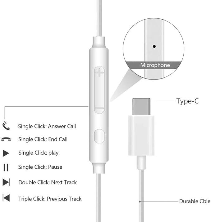 USB C Headphones for iPhone 16/15 Pro Max/Plus, Wired Earbuds with Mic & Volume Control, HiFi Stereo Noise Cancelling Type C Earphones Wired for iPad Pro, Samsung Galaxy S23/S22/S21/S20/Ultra More