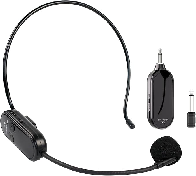 ZOWEETEK Wireless Microphone Headset, 2.4G Wireless Headset Mic System,165ft Range,Plug and Play, 1/8'' and 1/4'' Plug, Support Voice Amplifier,PA System,for Teacher,Yoga, Fitness Instructor