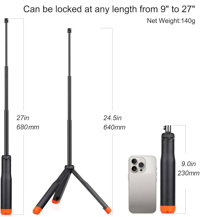 YALLSAME Floating Selfie Stick for GoPro Hero 13 12 11 10 9 8 7 Mini Max Fusion Session, DJI OSMO Action 6 5 Pro 4, AKASO EK7000 V50, 4 in 1 Underwater Waterproof Pole Monopod Hand Grip Tripod Stand