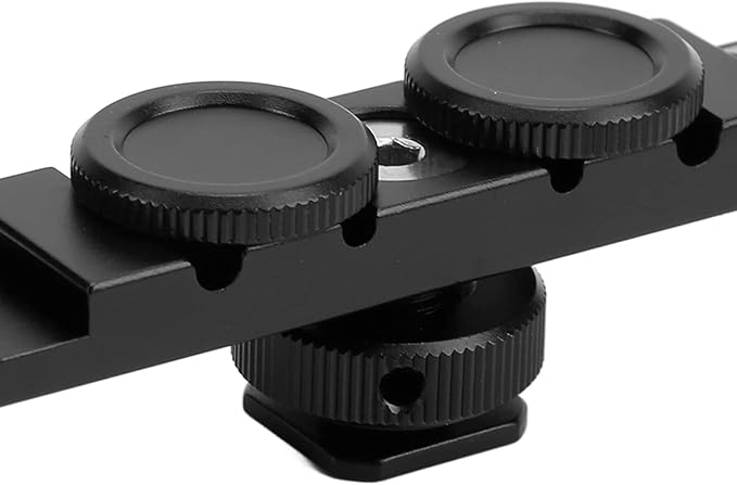 Dual Cold Shoe Extension Mount, Camera Extension Bar with Safety Lock, Aluminum Alloy Bracket for Monitor Microphone Flash Light, 1/4in Threaded Hole for Tripod Grip Handle