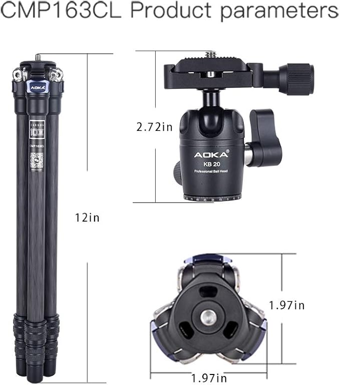 AOKA 28-inch/1.1 lb Mini Portable Carbon Fiber Tripod, Lightweight and Compact Travel Desktop Tripod for Mobile Phones, Mirrorless Cameras, Camcorders, Projectors, Webcams