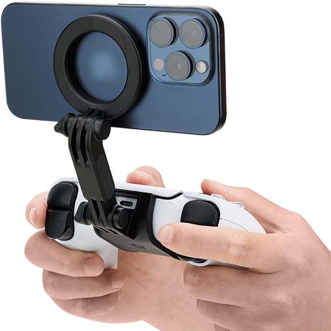KIWIFOTOS Magnetic Phone Mount for PS5 Gaming Controller PlayStation Dualsense Wireless Controller Phone Stand Holder for iPhone 17 16 Samsung Pixel Smartphone
