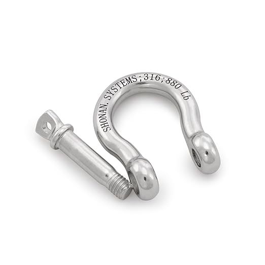 SHONAN 5/16" Bow Shackles, Heavy Duty D Ring Shackle Marine Grade, 4 Pcs Stainless Steel Boat Anchor Kit Screw Shackles for Chain or Strap, 880 Lbs Capacity