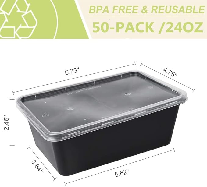 IUMÉ 50-Pack Meal Prep Containers, 26 OZ Microwavable Reusable Food Containers with Lids for Food Prepping, Disposable Lunch Boxes, Plastic Food Boxes- Stackable, Freezer Dishwasher Healthy