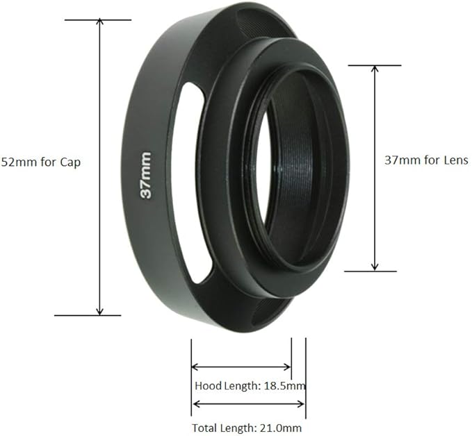 SIOTI 37mm Lens Hood, Oxidation Matte Anti Reflective Treatment, Aluminum Alloy, with 1 * 52mm Lens Cap, Compatible with Sony/Canon/Nikon/Fuji etc >40mm Camera Lens