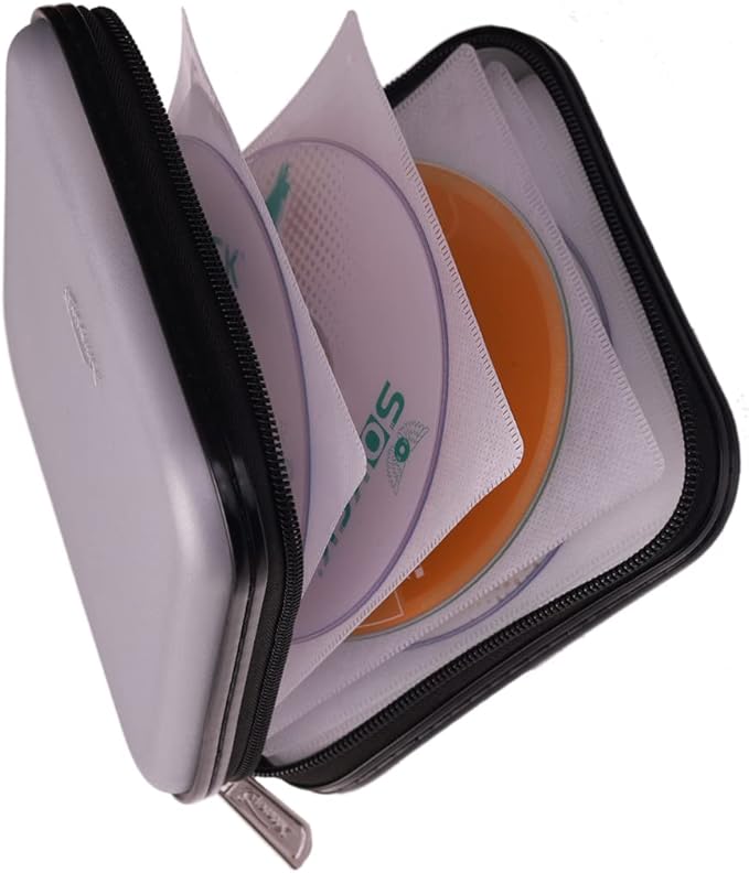 32 Capacity Heavy Duty DVD/CD Case Holder - Portable DVD/VCD Storage Disk, Hard Shell Sturdy case, Car CD Disk Holder, Booklet, Blu-ray Wallet (Silver)