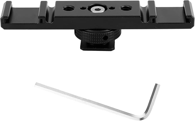 Dual Cold Shoe Extension Bar Mount, Aluminum Alloy Hot Shoe Adapter Bracket with Hex Wrench for DSLR Camera LED Video Light Microphone & Monitor (Black)