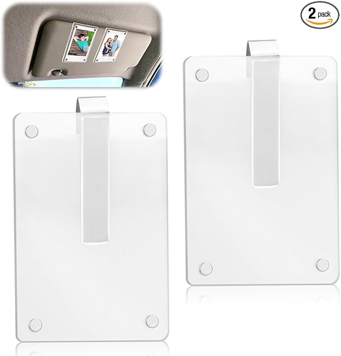 FDKYOEK 2 PCS Car Photo Holder, Car Picture Holder, Transparent Acrylic Car Photo Clip, Photo Car Visor Clip, Personalized Sun Visor Picture Clip for Car, Car Sun Visor Photo Holder