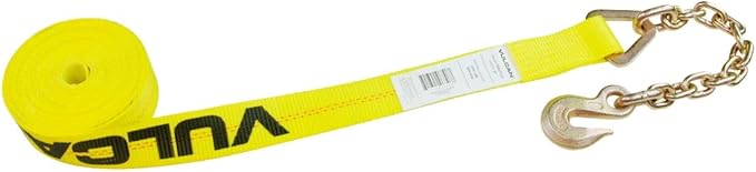 VULCAN Ratchet Strap with Chain Anchors - 2 Inch x 30 Foot - Classic Yellow - 3,600 Pound Safe Working Load