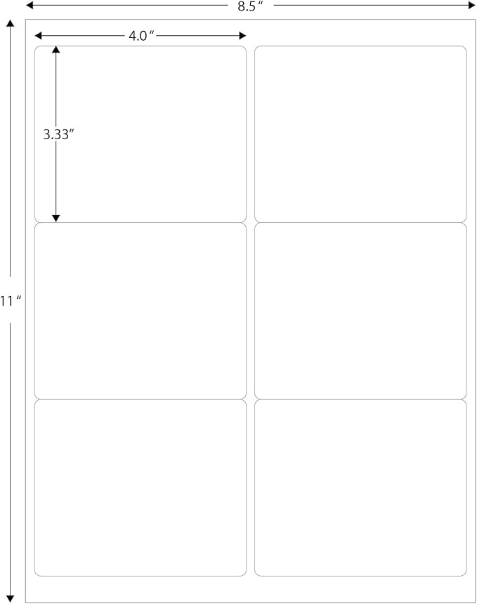 Blank Labels Address Barcode Shipping Labels, 4" x 3.33" (4 x 3-1/3) Permanent White Matte Label, Inkjet and Laser Printer Guaranteed Made in USA, 6 Labels Per Sheet- 25 Sheets - 150 Labels