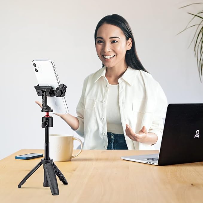 Fotopro Phone Tripod Mount Cold Shoe Rotatable Universal Cell Phone Mount Adapter for Monopod Selfie Stick Desktop Tripod Video Vlogging Photograph