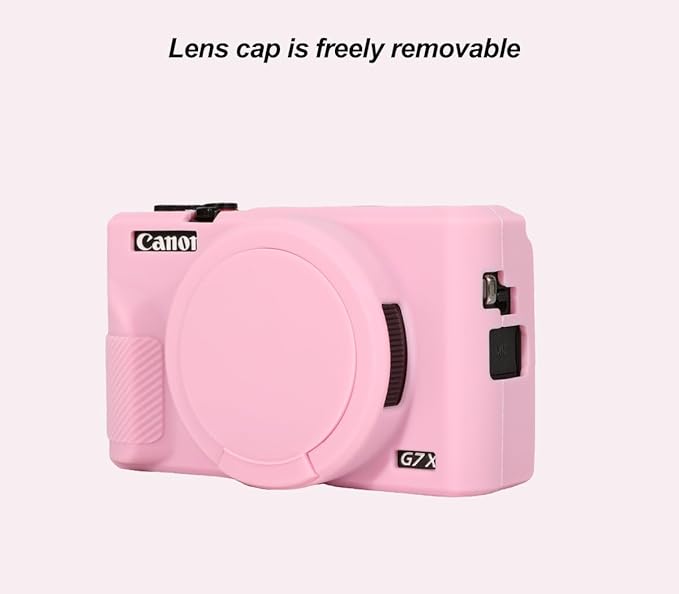 Pocoukate Case for Canon G7X Mark III Camera, Soft Silicone Protective Cover Skin with Removable Lens Cover for Powershot G7X Mark iii, Silicone Case with G7X3 Screen Protector Accessories - Pink