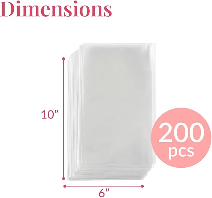 Prestee 200 Pack Clear Cellophane Bags for Favors - Transparent Goodie Bags for Birthday Party, 6x10 Inch Clear Bags with 4-Inch Twist Ties - Candy, Treat, Cookie Bags for Gift Giving